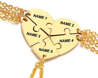 Family Name Heart Pendants Personalized Puzzle Statement Jewlery BFF Necklaces for 5 Free Engraving