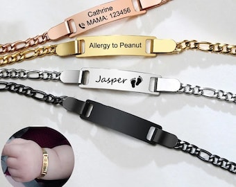 Custom Baby Name Bracelet Anti Allergy Stainless Steel Birth Date Bar Adjustable Bracelet New Born to Child Girls Boys Gift Free Engraving