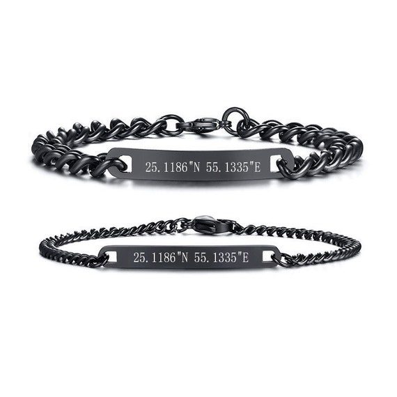 Thin Tag Coordinate Memorable Place Lovers Bracelets for Women Men Custom Coordinate Name Love Date Promise Couple Gifts Free Engraving