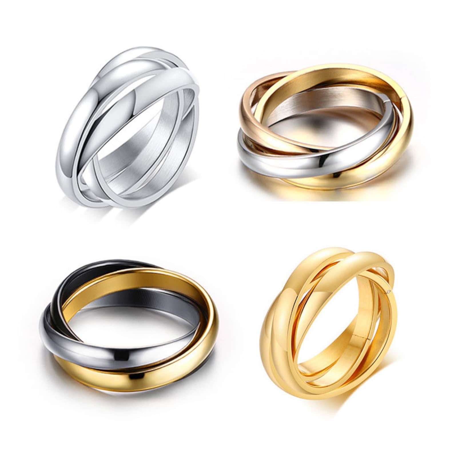 Personalized Triple Interlocked Engagement Ring for Men Women Stainless ...
