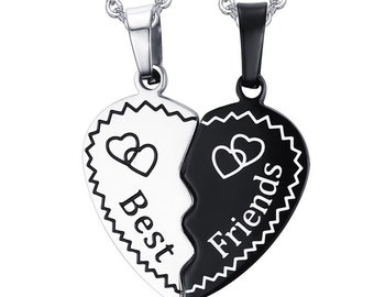 BFF Necklaces for 2 Best Friends Broken Heart Stainless Steel Friendship Puzzle Necklaces Free Engraving