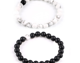 Lovers Couples Balance Jewelry Black & White Natural Stone Beads Strand Distance Bracelets