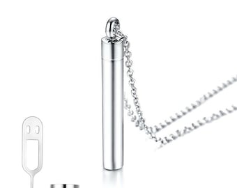 Minimalist Urn Necklaces Cylinder Keepsake Ashes Cremation Jewelry Can Be Opened Free Engraving