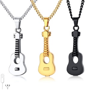 Guitar Pendant Personalized Necklace Cremation Urn For Ashes Openable Love Music Jewelry Free Engraving