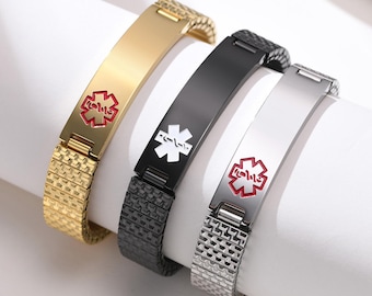 Elastic Medical Alert ID Bracelet for Women Men Emergency Personalize Jewelry Free Engraving