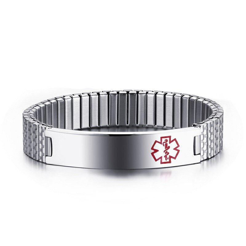 関送込 ILLUSORY Infiltrator Stainless Steel Bracelet Women Men's Stainless Steel Medical Alert ID Stretch