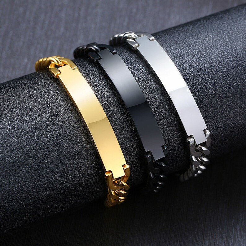 Men's ID Bracelets Personalize Name Image Unique Gift Link Etsy