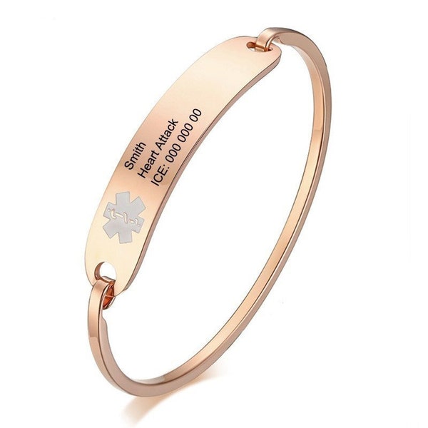 Personalization Bangle for Women Men Anti Allergy Stainless Steel Medical Alert ID Bracelets Free Engraving