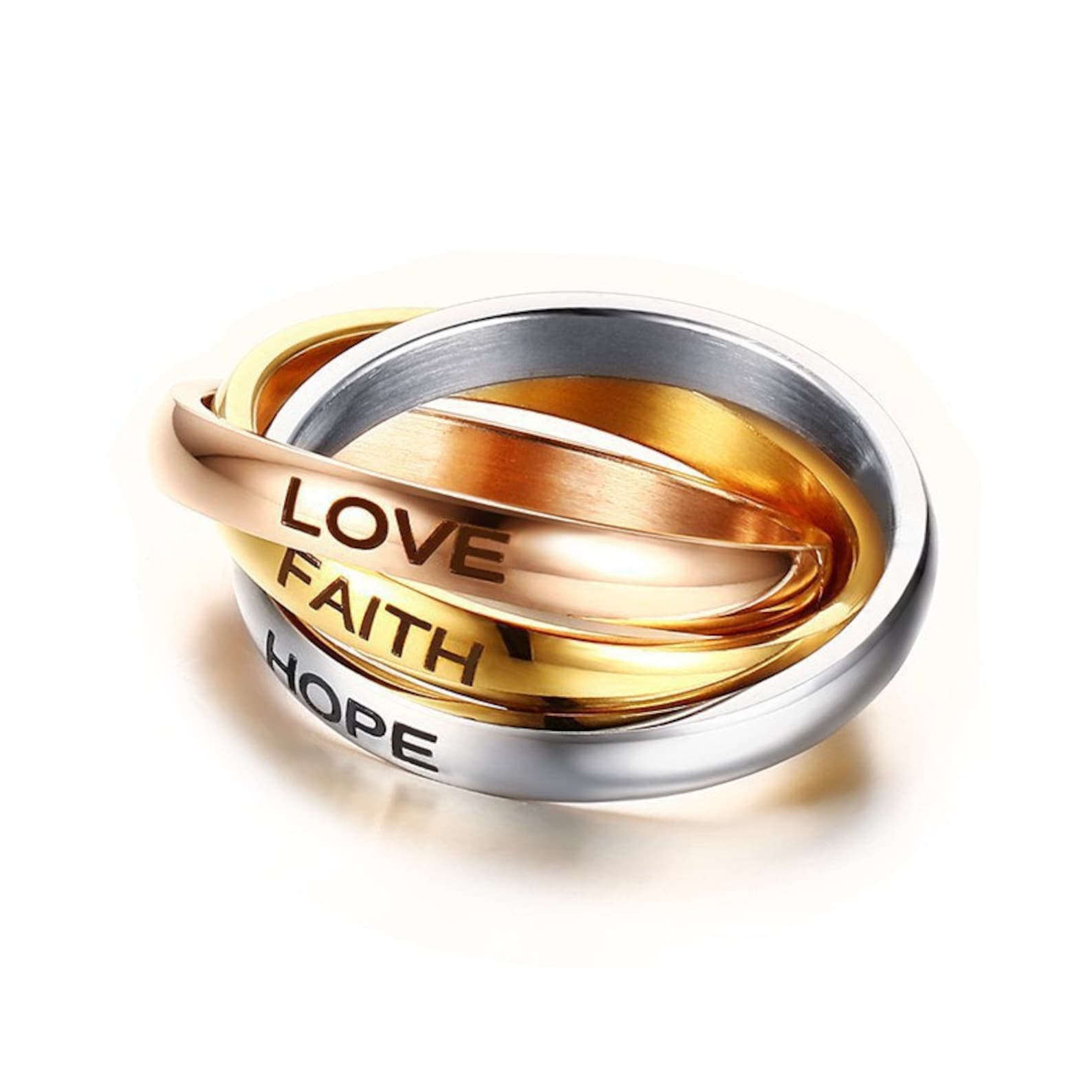 Personalized Triple Interlocked Engagement Ring for Men Women Stainless ...