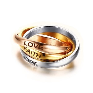Personalized Triple Interlocked Engagement Ring for Men Women Stainless Steel Classic 3 Rounds Ring Sets Custom Three-in-one Ring Love Gift