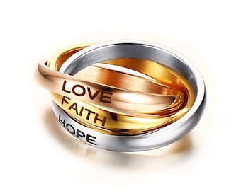 Personalized Triple Interlocked Engagement Ring for Men Women Stainless Steel Classic 3 Rounds Ring Sets Custom Three-in-one Ring Love Gift