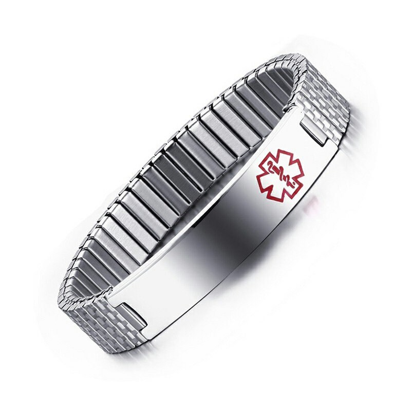 Women Men's Stainless Steel Medical Alert ID Stretch