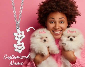 Personalized Dog Names Bracelet Minimalist Paw Necklace Custom Stainless Steel Elegant Dog Paw Jewelry Pet Memorial Gift Free Engraving