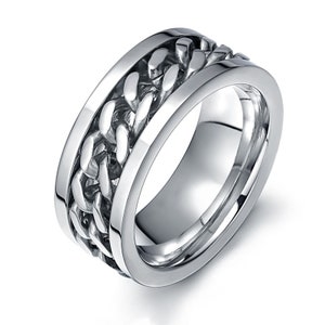 Customalized 8mm Spinner Chain Rings for Men Women Stylish Rotatable Link Relieve Stress Ring Free Engraving
