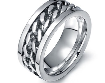 Customalized 8mm Spinner Chain Rings for Men Women Stylish Rotatable Link Relieve Stress Ring Free Engraving