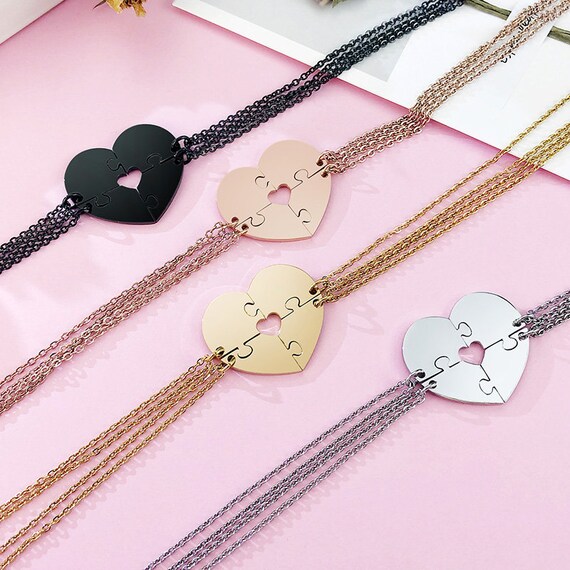 Personalized BFF Puzzle Heart Necklace Set - Sterling Silver With Free Engraving (5 Piece)