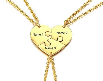 Personalized Heart Name Best Friends Necklaces For 3 Friendship Love Pendants Free Engraving