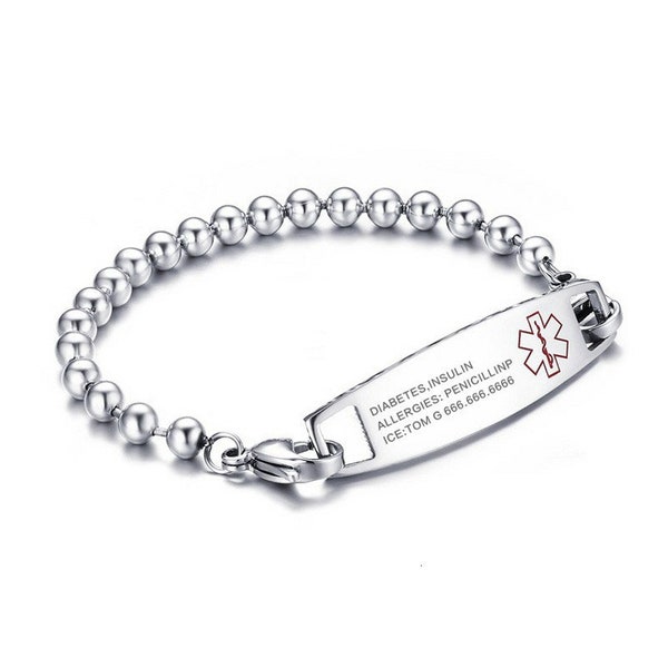 Medical Identification Bracelet Bangle Engrave Name Stainless Steel Customization Jewelry Free Engraving