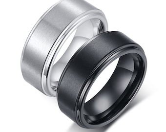 Personnalisez les bagues de mariage pour hommes, BASIC noir/argent pur 8 mm en carbure de tungstène mat brossé centre anneaux personnaliser cadeau gratuit gravure