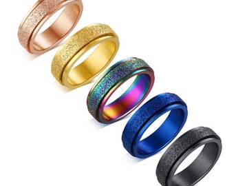 Customalized Spinner Ring Unique Sandblast Stainless Steel Ring For Men Women 5 Bright Colors Option