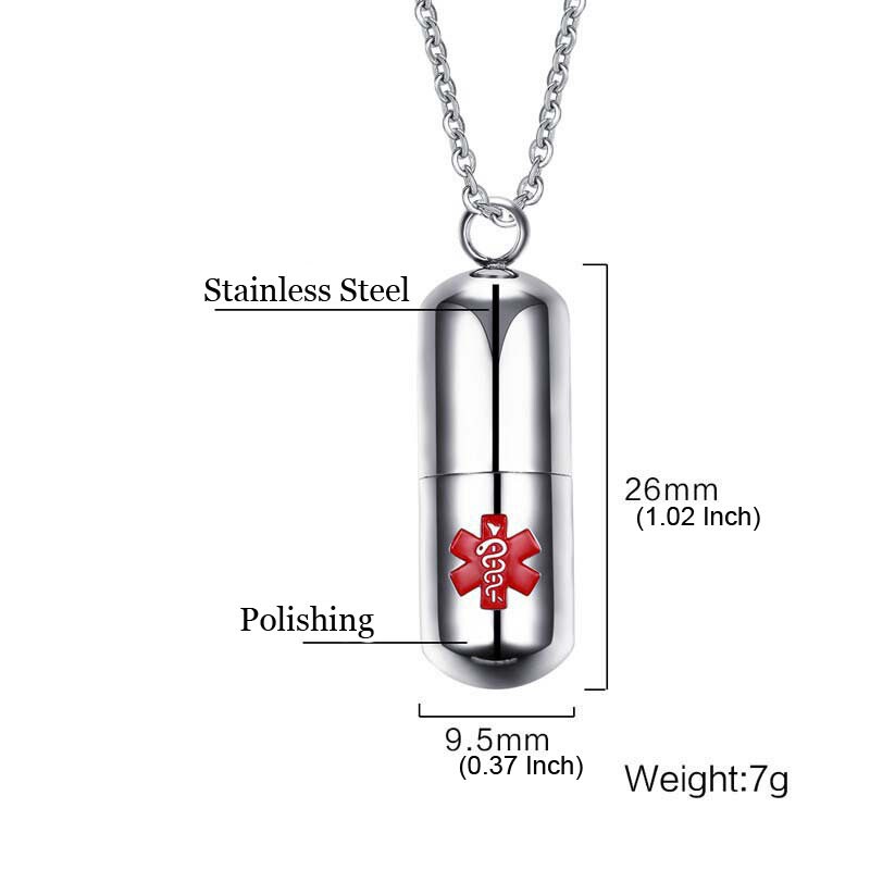 Silver Personalized Pill Container Holder Openable Medical Alert ...