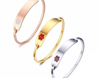 Personalization Bangle for Women Men Anti Allergy Stainless Steel Medical Alert ID Bracelets Free Engraving