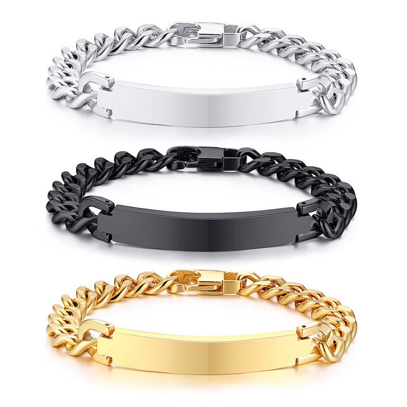 Men's ID Bracelets Personalize Name Image Unique Gift Link Etsy