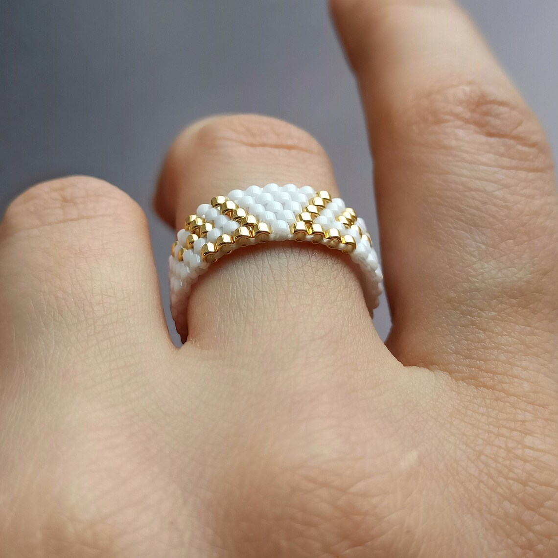 Native American gold ring Beaded ring for women Elastic gold Etsy