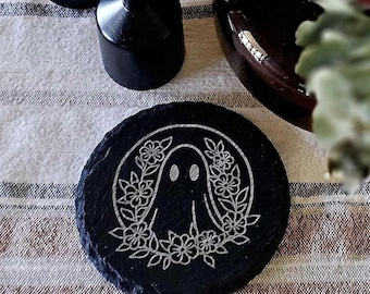 Floral Ghost Slate Coaster Set of Four