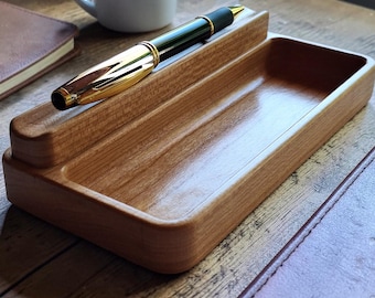 Cherry Wood Pen Tray and Desk Catchall