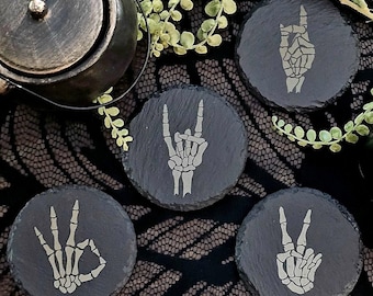 Skeleton Hands Slate Coasters