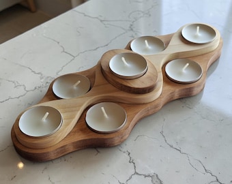 Wavy Poplar Wood Tea Light Candle Holder