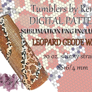 May include: A digital pattern for a 20 ounce skinny straight tumbler with a leopard geode wave design. The pattern includes a sublimation PNG file. The tumbler is 16/4 mm in size. Tumblers by Renee DIGITAL PATTERN SUBLIMATION PNG INCLUDED LEOPARD GEODE WAVE 20 oz. skinny straight SS16/4 mm