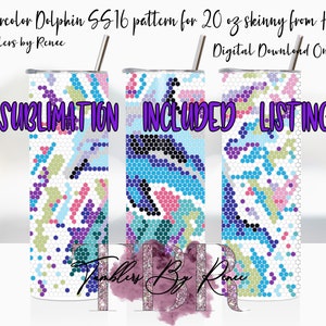 Dolphin rhinestone template 20 oz. skinny straight ss16 stones Watercolor dolphin pattern Digital download dolphin lover SUBLIMATION png