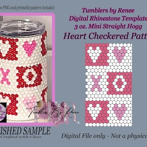 Herz karierte 3 Unze Strasssteinschablone ss16 Steine für den mini geraden Becher Hogg, digitaler Download mit Sublimations xoxo Valentines