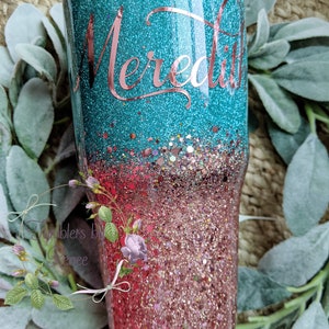 Teal and rose gold glitter tumbler / cup / coffee mug / wine / skinny / 20 oz/ 30oz personalized with lid and straw