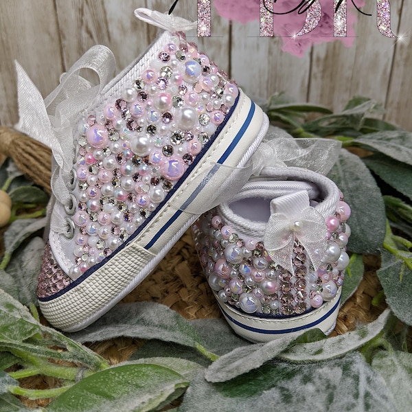 Baby rhinestone shoes perfect baby shower gift or newborn christening granddaughter bling crib shoes 0-6, 6 to 12 or 12-18 months size