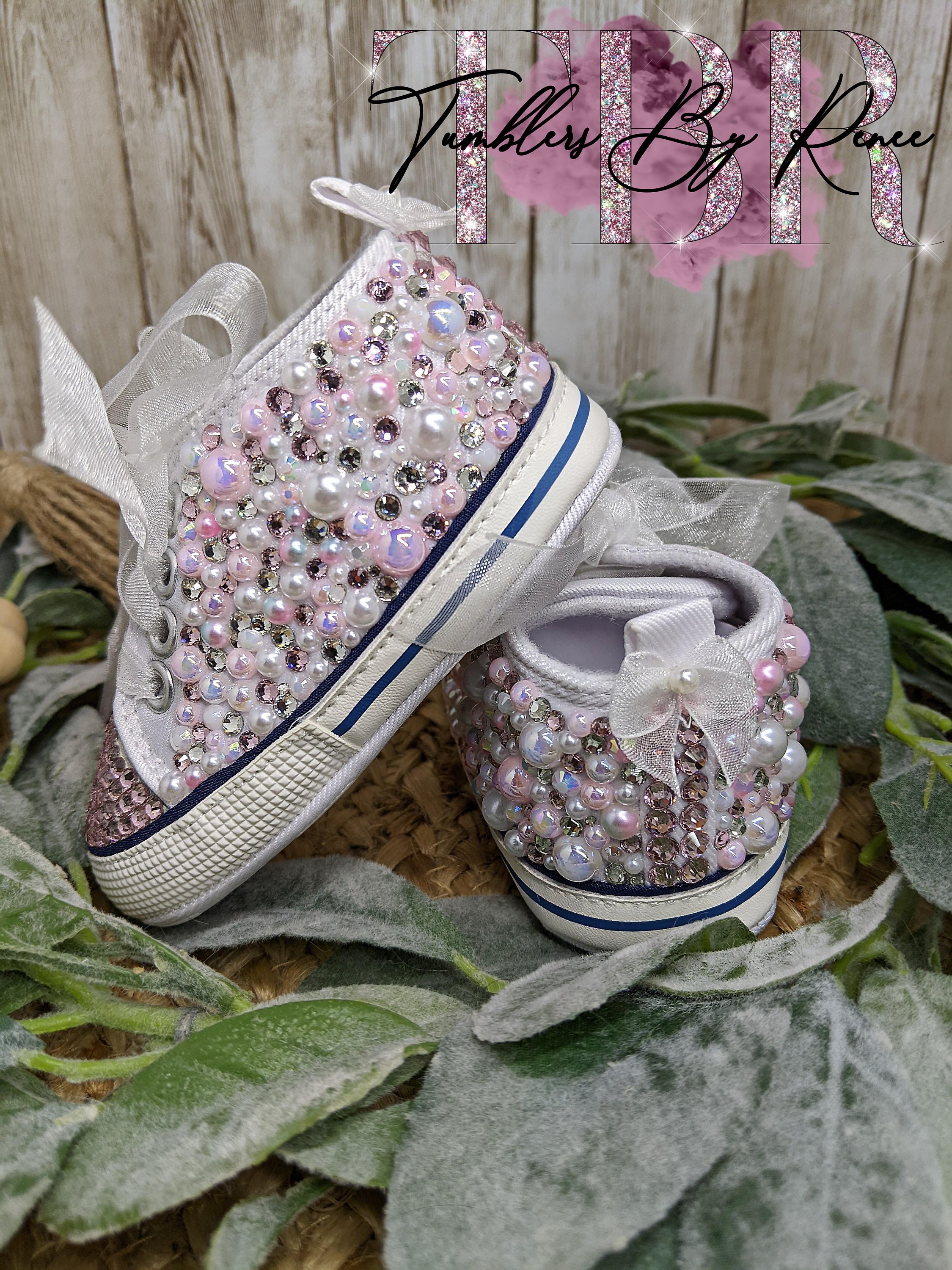 Baby rhinestone shoes perfect baby shower gift or newborn christening granddaughter bling crib shoes 0 6 6 to 12 or 12 18 months size Etsy