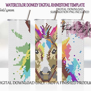 Aquarell Esel Strassschablone 20 oz. skinny gerade ss16 Steine Muster Digitaler Download PNG Sublimation