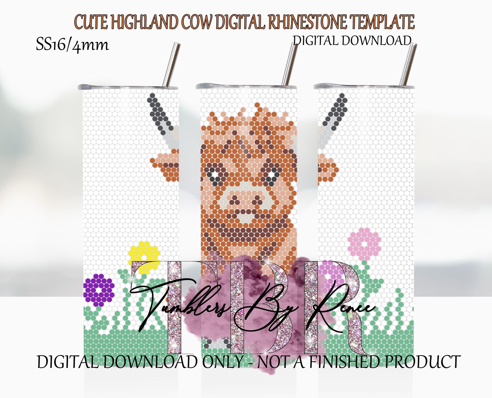 Cute Highland Cow Rhinestone Template 20 Oz. Skinny Straight Ss16 ...