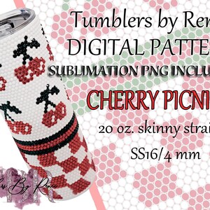 Cherry Picnic Rhinestone Template, 20oz Skinny Tumbler (Digital Download)