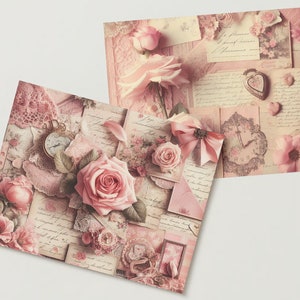 Junk Journal Vintage Pink Romantic Digital Kit  Letters Collages Vintage Roses Ephemera Creation Vintage Lace Scrapbooking Art Supply