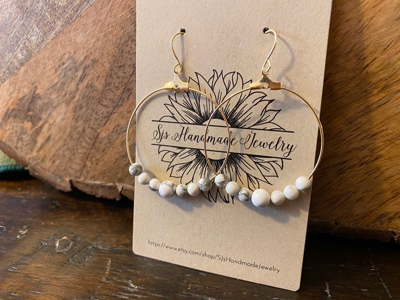 Gold Howlite Gemstone hoop Earrings
