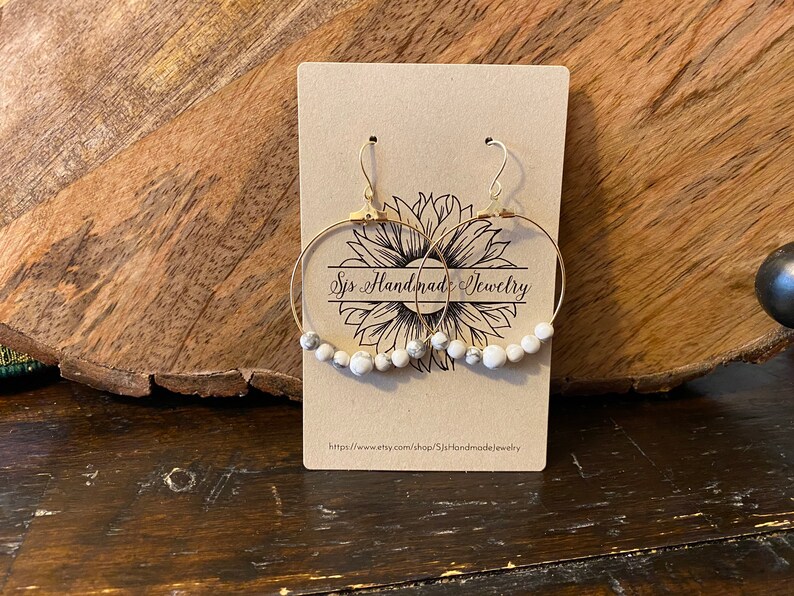 Gold Howlite Gemstone hoop Earrings