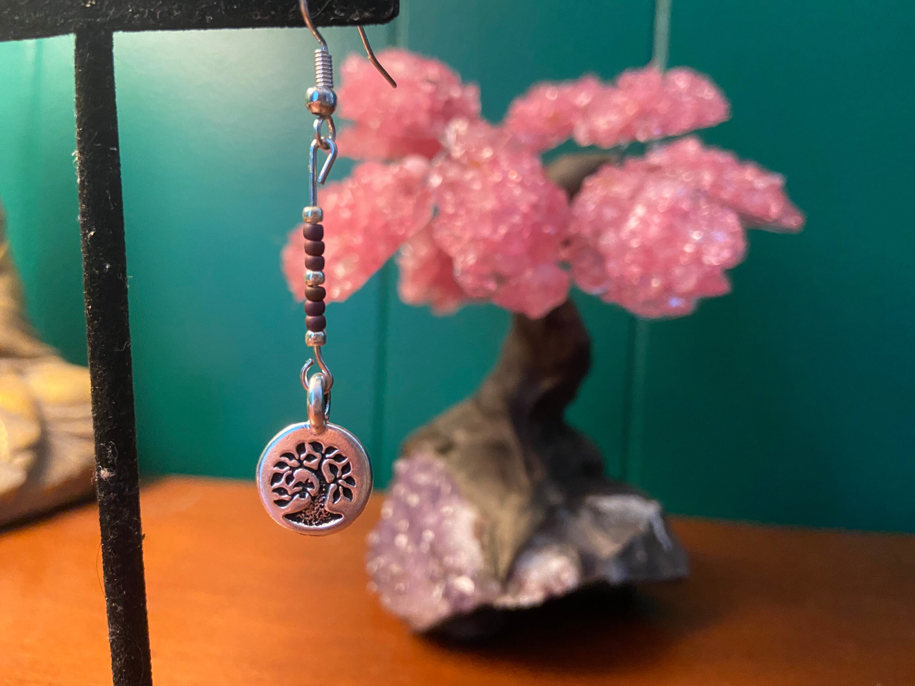 El árbol de plata de ley de la vida cuelga pendientes con Etsy