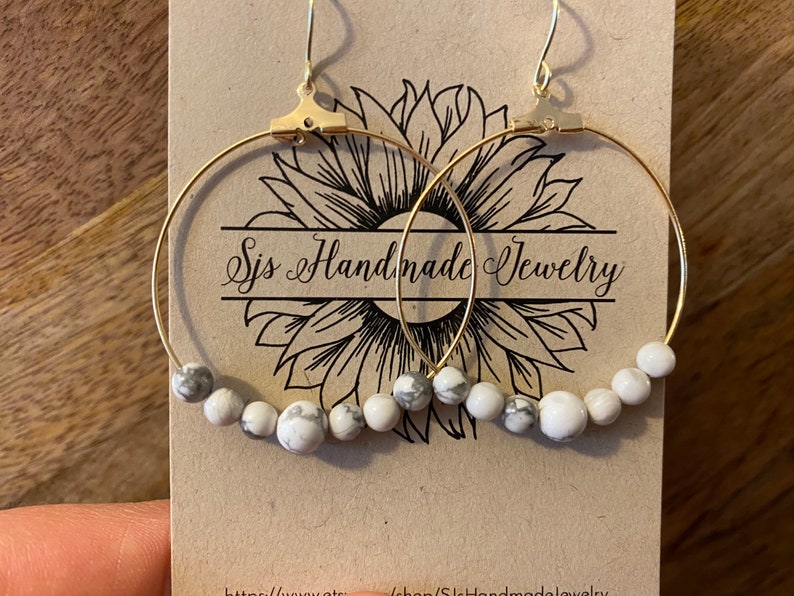 Gold Howlite Gemstone hoop Earrings