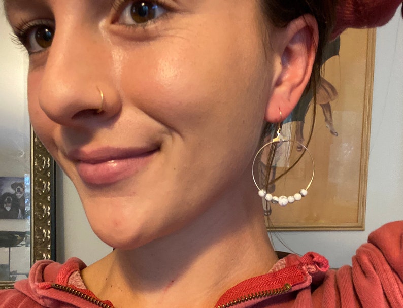 Gold Howlite Gemstone hoop Earrings