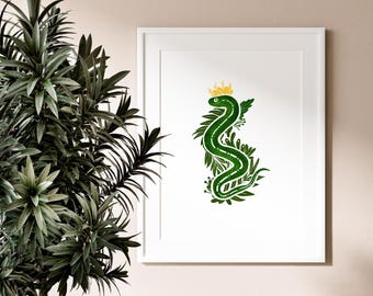 Year of the Snake Art Print: Playful Leaf Serpent (Digital Download)