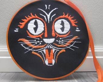 Vintage Black Cat Embroidery