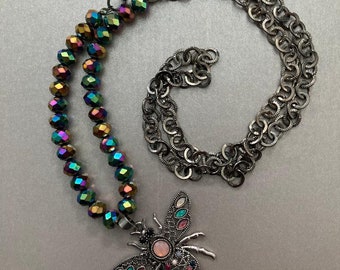 Iridescent Rainbow Bee Necklace